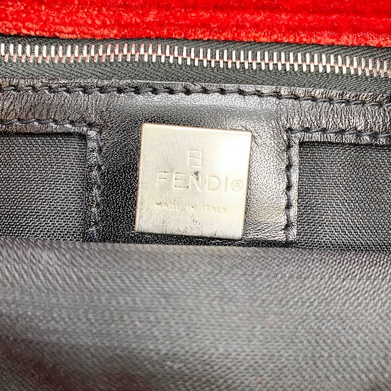 Fendi 06-11 15758 981 Logo Tote Handbag Suede Velour Red Women