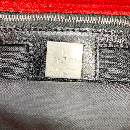 Fendi 06-11 15758 981 Logo Tote Handbag Suede Velour Red Women
