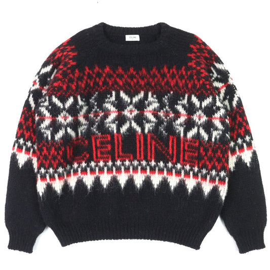 Celine 22AW 2aa80628s 100% Wool Fair Isle Logo Boxy Crew Neck Long Sleeve Knit