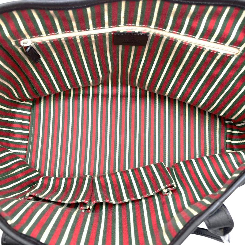 Gucci 169946 Tote Bag Black GG Canvas And Leather Women Men Fashion