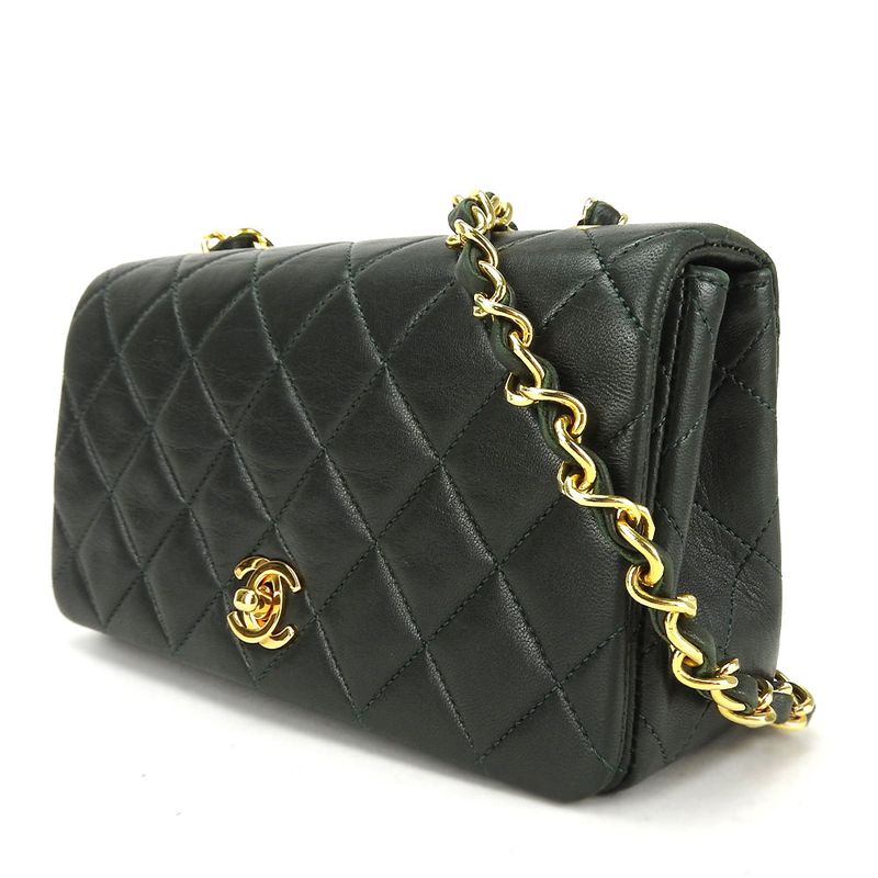 Chanel Shoulder Bag Mini Matelasse Lambskin Olive Green Gold Hardware 1st