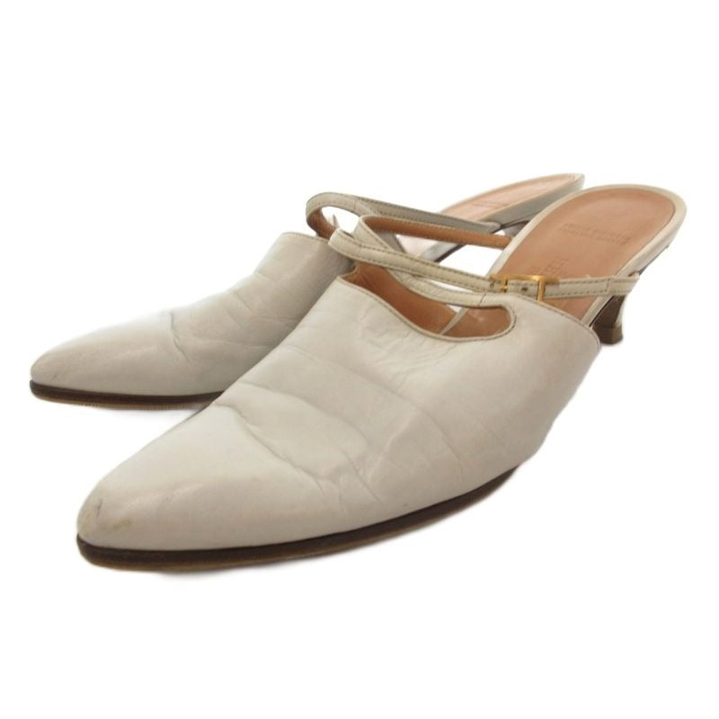 Hermes Mule 36 Sandals Shoes Strap High Heels White AE GY06