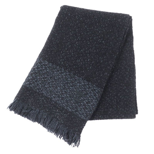 Chanel Cashmere Blend Coco Mark Embroidered Lame With Fringe Large Shawl Black