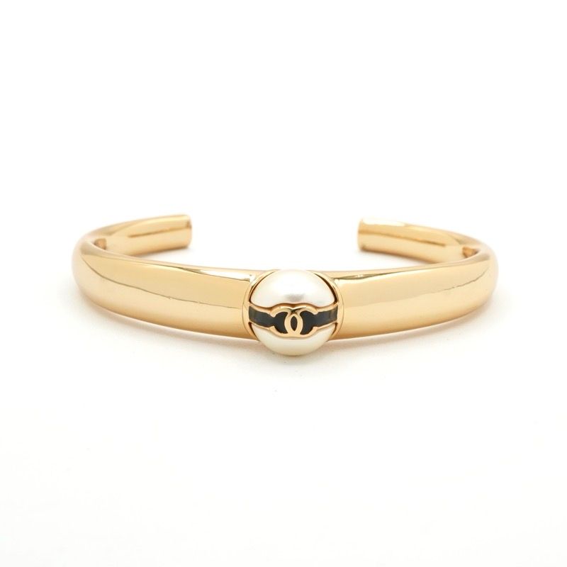 Chanel Bracelet Bangle Cuff Gold White Black Coco Mark