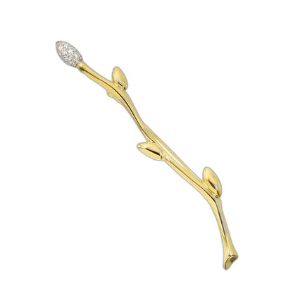 Tiffany & Co Leaf Motif Diamond Brooch 18k YG Yellow Gold 750 Pt