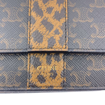 Celine - Leather Triomphe Leopard Compact Wallet - Dark Brown - Women's