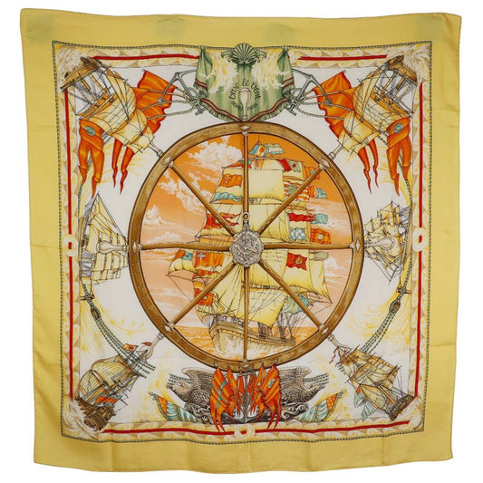 Hermes Carré 90 Vive Le Vent Windblown Silk Yellow Women's Scarf