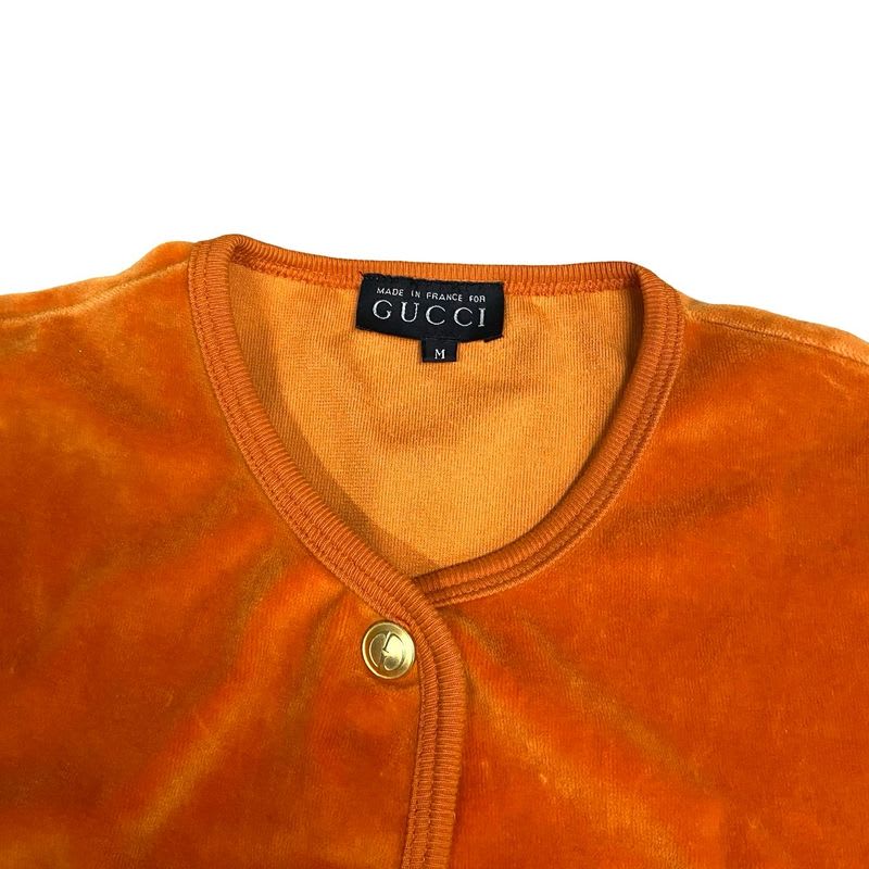 Gucci Vintage Velor Cardigan GG Logo Button Cotton Polyester Orange