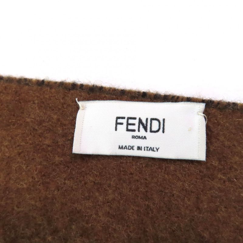 Fendi Fxt252 Cashmere Blend Zucca Pattern Fringe Scarf With Fur Pocket Stole