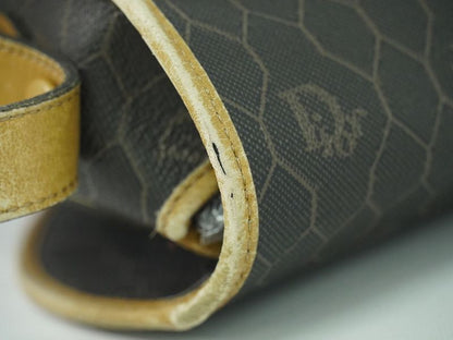Authentic Christian DIOR Honeycomb Pattern Shoulder Bag Pochette PVC Black Bag