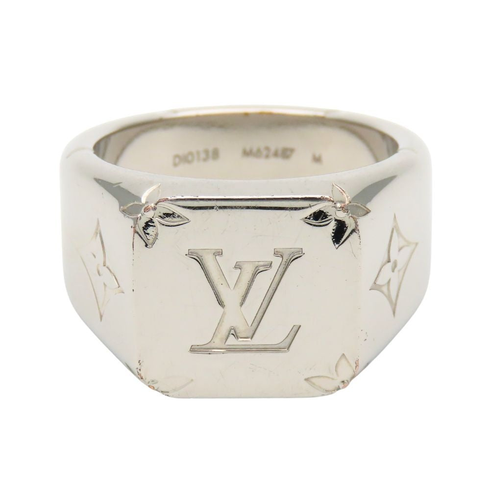 Louis Vuitton Ring Signet Monogram Metal Silver Plated
