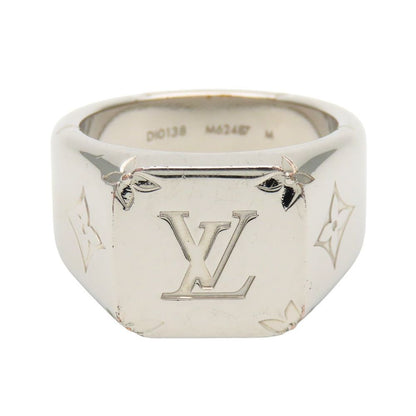 Louis Vuitton Ring Signet Monogram Metal Silver Plated