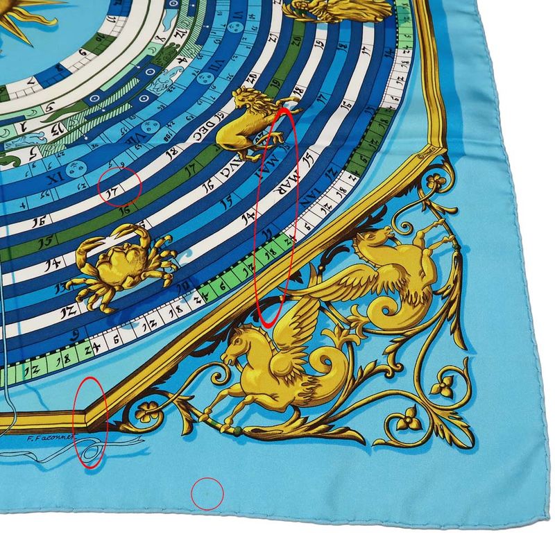 Hermes Carre 90 Scarf DIES ET HORE Astrology 100% Silk Blue - Cleaned