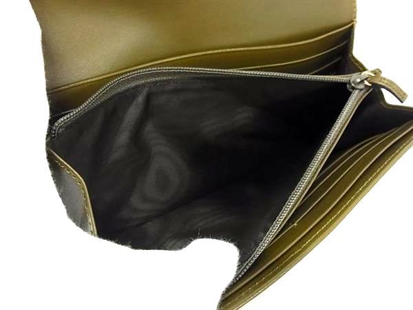 Gucci 324233 Leather Belt Motif Folded Long Wallet Women Khaki Bp1211