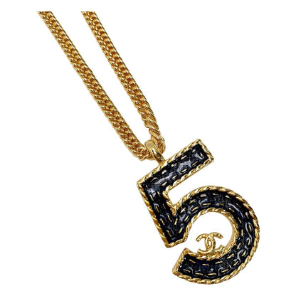 Chanel No5 Denim Plated I24p Gold Blue Accessory Necklace Ladies