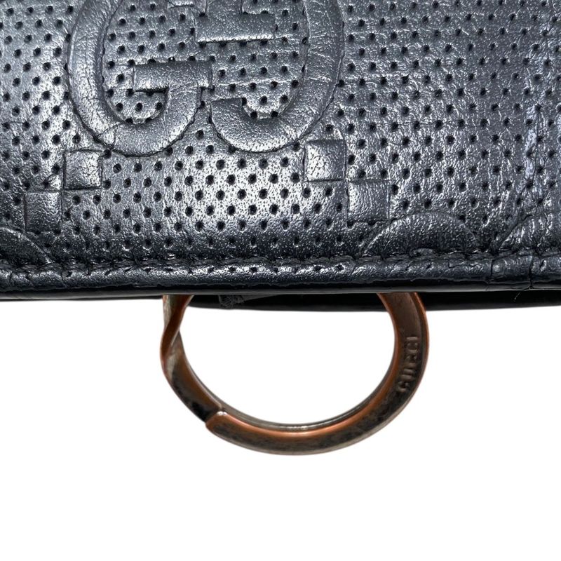 Em0553 Gucci Key Case Men's 625565 GG Embossed 6-ribbon Black
