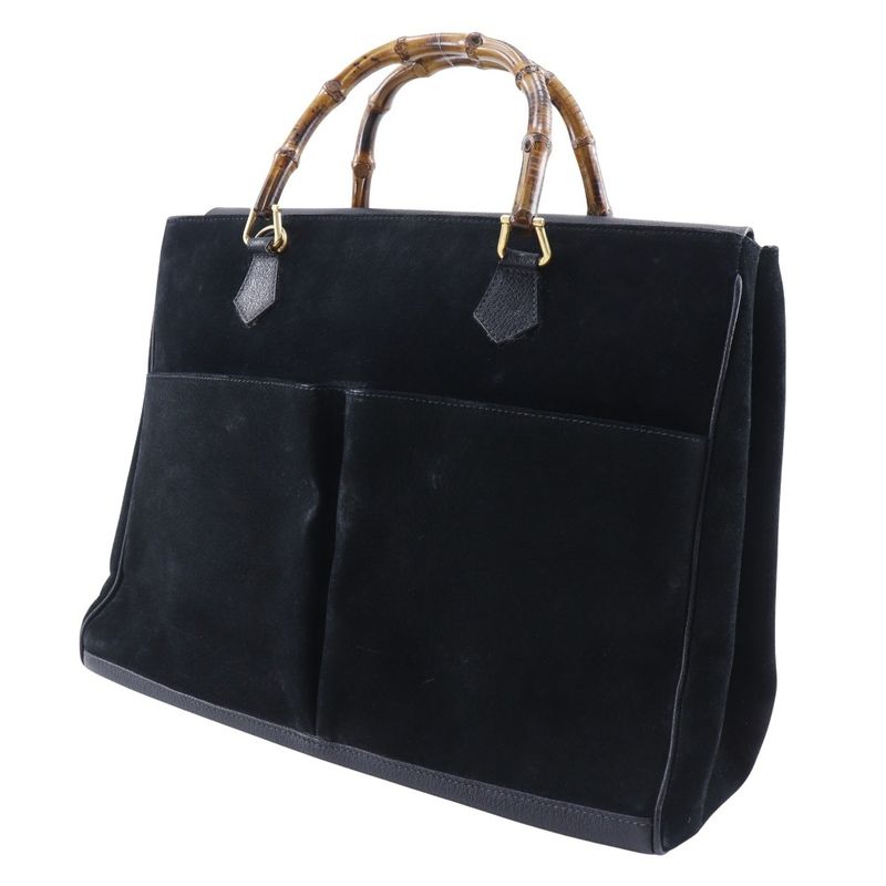 Gucci Bamboo Tote Old Gucci Suede Black Women's Tote Bag
