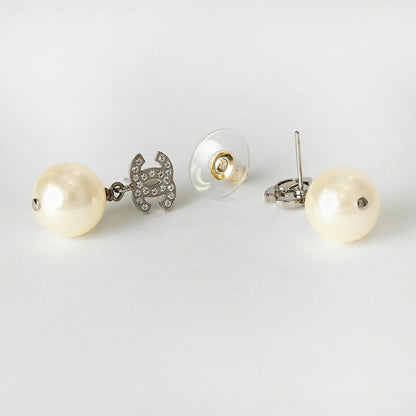 Chanel Earrings Faux Pearl Earrings Silver