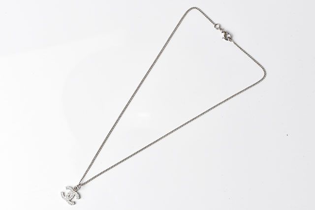 Chanel Necklace Pendant Rhinestone Silver White