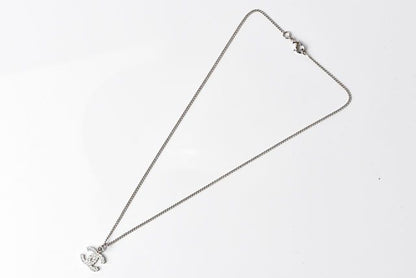 Chanel Necklace Pendant Rhinestone Silver White