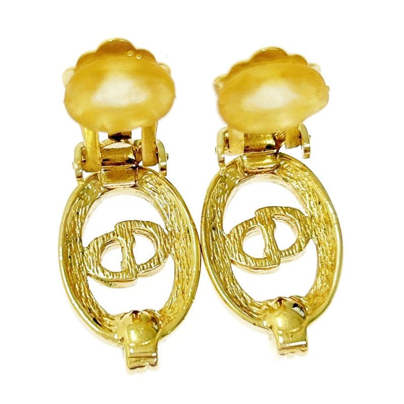 Christian Dior GP Rhinestone CD Logo Oval Earrings Gold 364052 Earrings