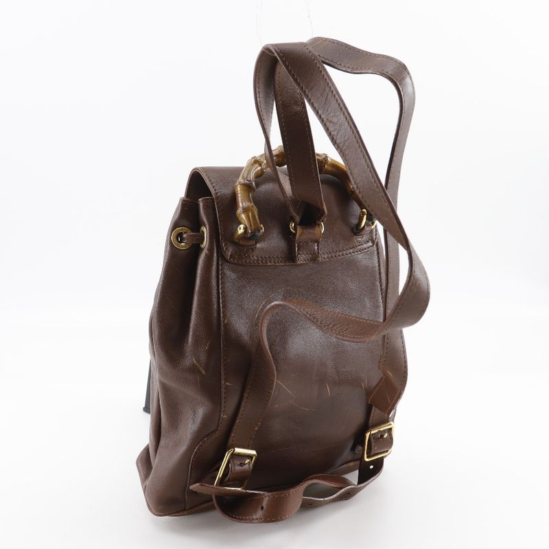 Gucci Bamboo Handle Old Gucci Backpack Leather Brown Women's Backpack And