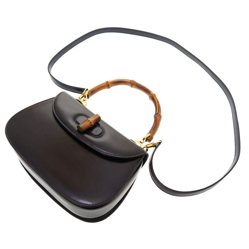 Gucci Bamboo Leather Navy 000 2046 0188 2WAY Handbag Bag 0184 Gucci