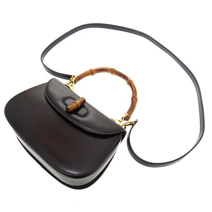 Gucci Bamboo Leather Navy 000 2046 0188 2WAY Handbag Bag 0184 Gucci