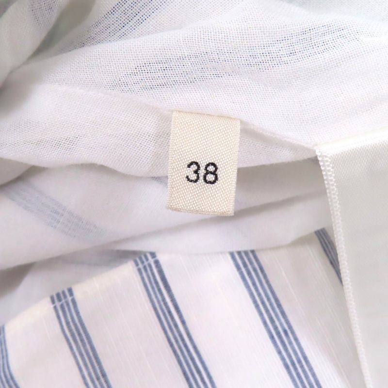 Celine 2r658077i Linen Blend Mini Prairie Stripe Ruffle Dress Shirt Dress White