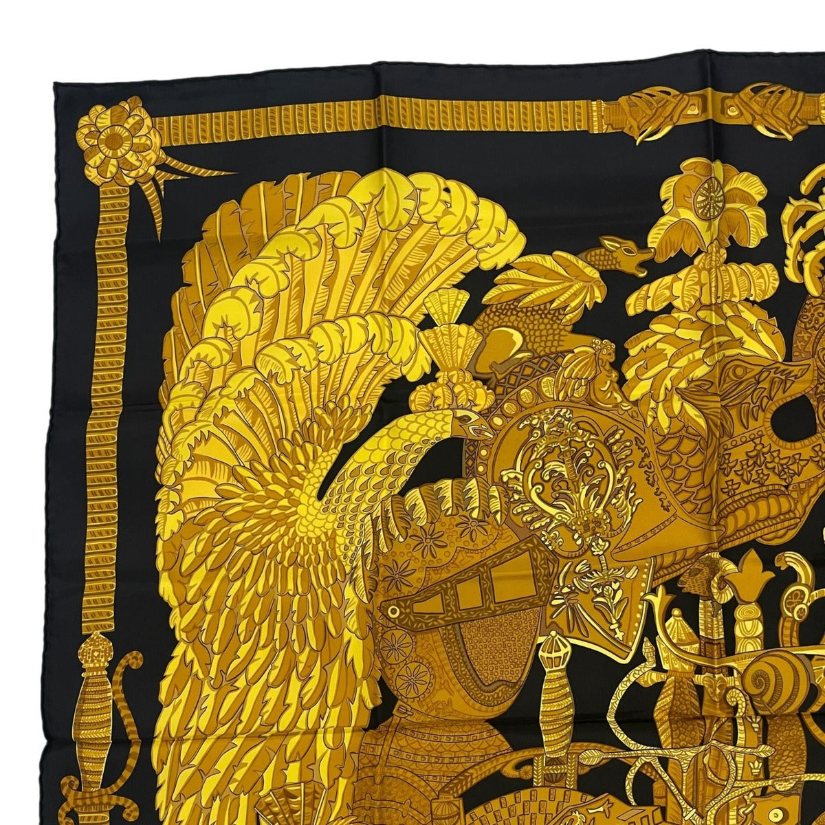 Hermes Scarf Silk Carre 90 Armets en Panache Feathered Cavalry Helmet Black — view 2
