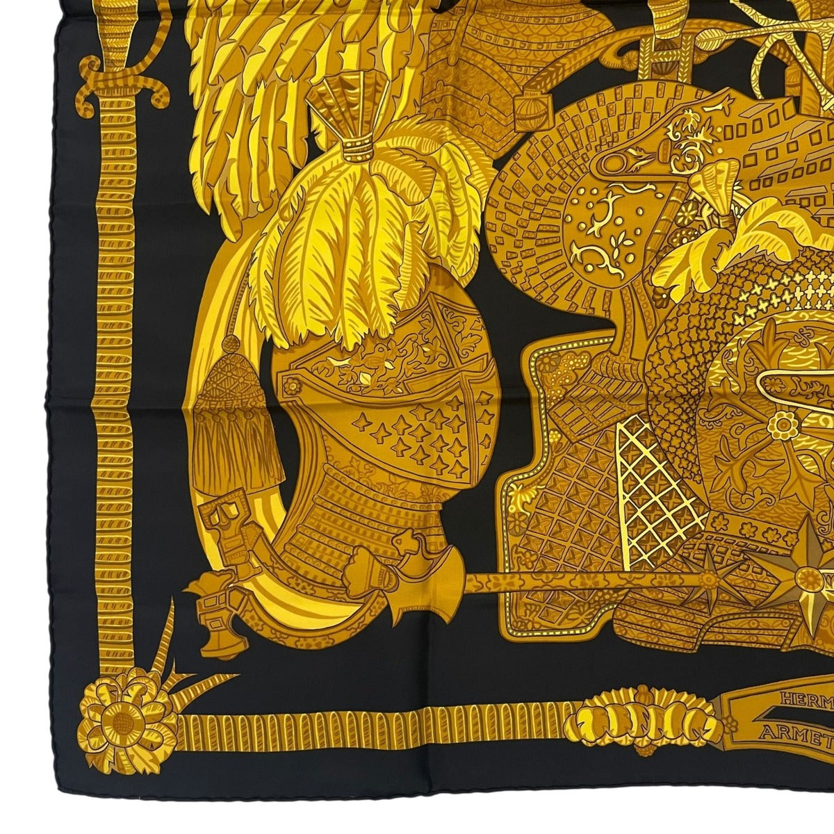 Hermes Scarf Silk Carre 90 Armets en Panache Feathered Cavalry Helmet Black — view 4