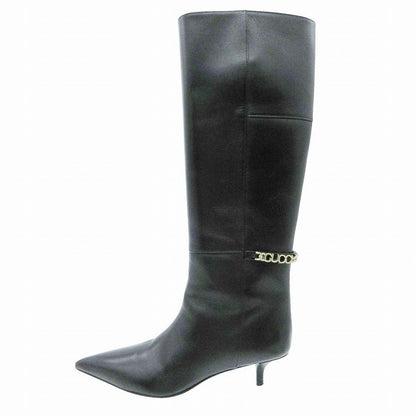 Gucci Long Boots Pointed Toe Gold Chain Logo Low Heel 35.5