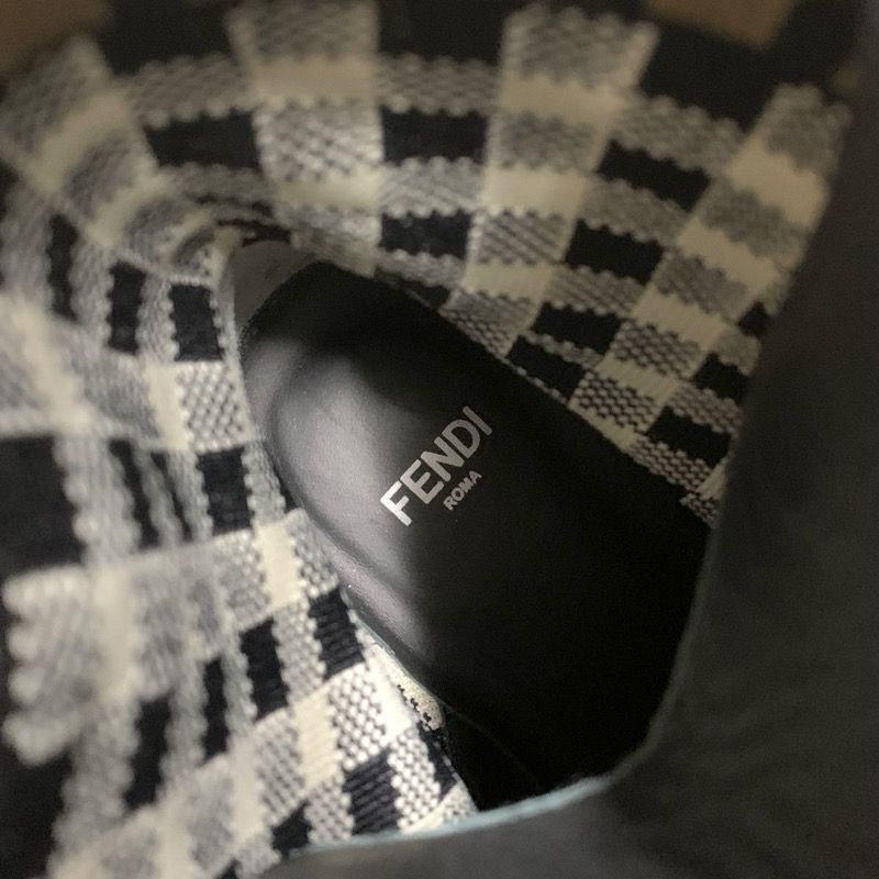 Fendi Rococo Boots Short Boots Shoes Leather Fabric Black Ivory Brown Zucca