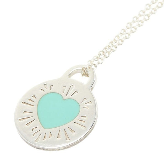 Tiffany & Co. Return to Round Heart Chain Pendant Necklace Silver Blue