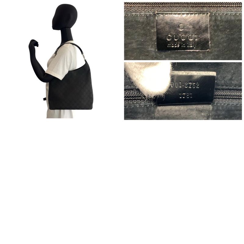 Gucci Black Silver Hardware GG Canvas/plastic 001 3752 Shoulder Bag Women 504840