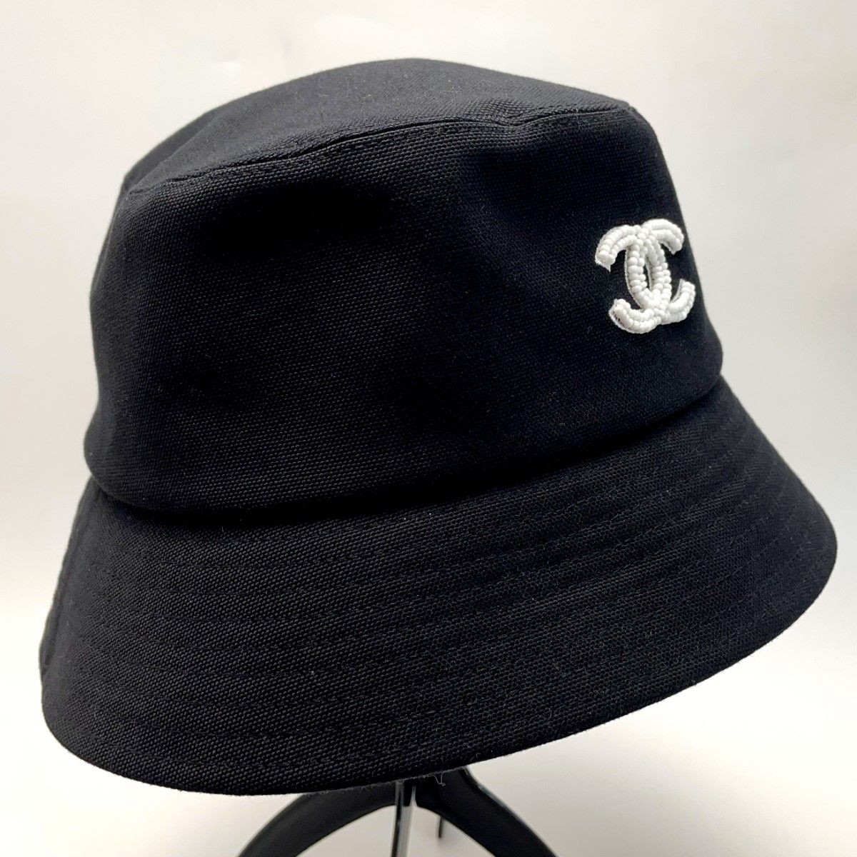 Chanel Coco Mark Bucket Hat Size M Black Hat