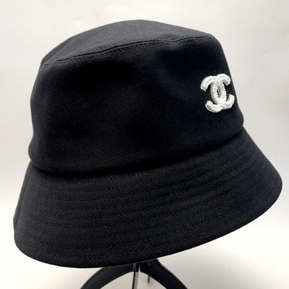 Chanel Coco Mark Bucket Hat Size M Black Hat