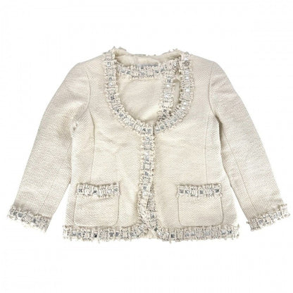 Chanel Collarless Jacket 42 Ivory Silk