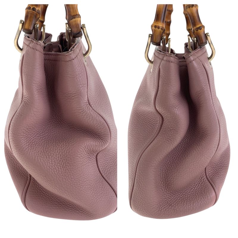 Gucci Bamboo Pink Brown Silver Hardware Leather 336082 Handbag Tote Bag Women