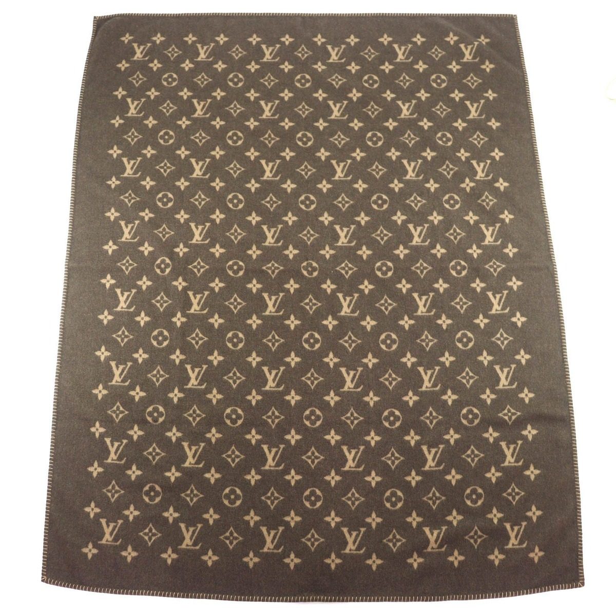 Louis Vuitton Pred Neo Monogram Wool Cashmere Throw Brown Recommended Hat — view 2