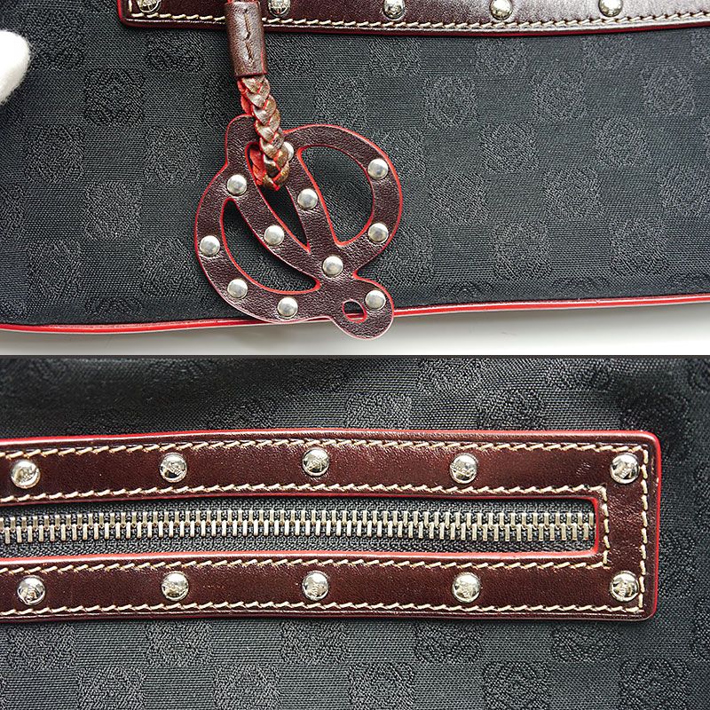 Loewe Semi Shoulder Bag Canvas And Leather Anagram Pattern Black And Brown