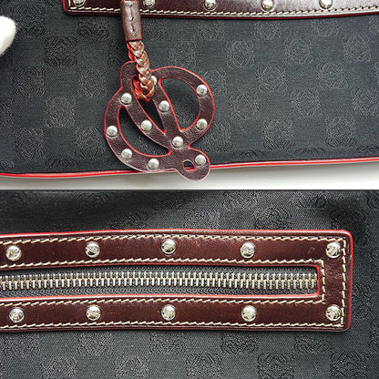 Loewe Semi Shoulder Bag Canvas And Leather Anagram Pattern Black And Brown