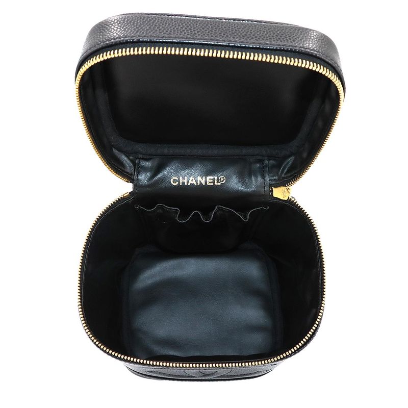 Chanel Vanity Hand Bag Caviar Skin Leather Black A01998 Coco Mark Gold Hardware
