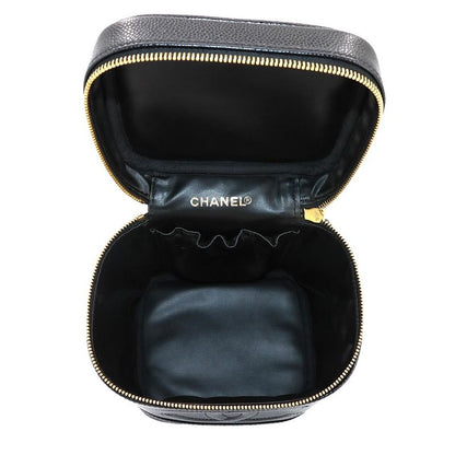 Chanel Vanity Hand Bag Caviar Skin Leather Black A01998 Coco Mark Gold Hardware