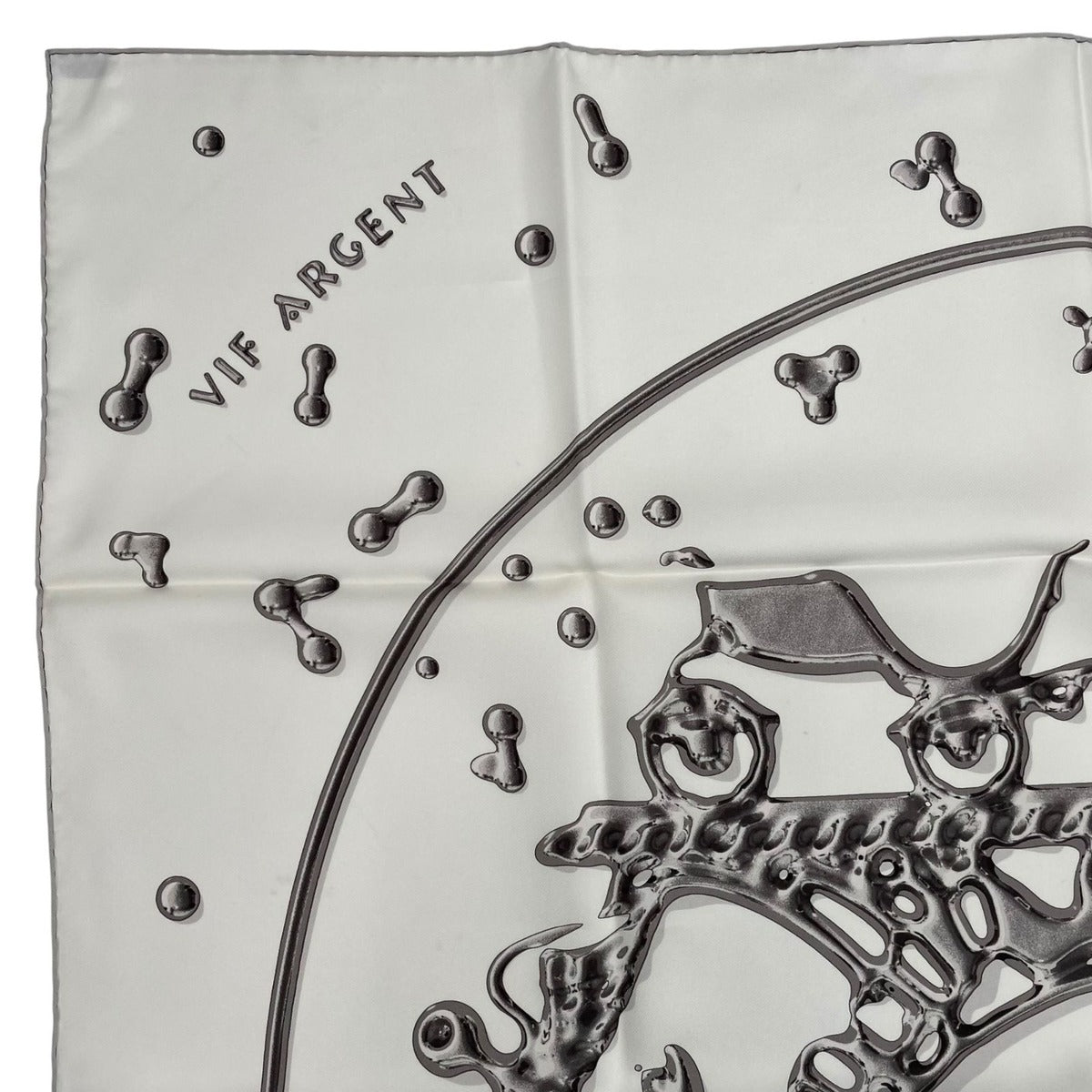 Hermes Scarf Carre 90 100% Silk Vif Argent Silver Drop White — view 2