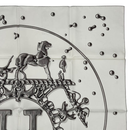 Hermes Scarf Carre 90 100% Silk Vif Argent Silver Drop White — view 3