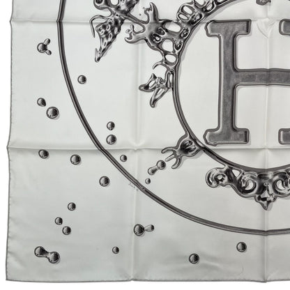 Hermes Scarf Carre 90 100% Silk Vif Argent Silver Drop White — view 4