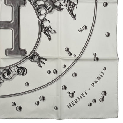 Hermes Scarf Carre 90 100% Silk Vif Argent Silver Drop White — view 5
