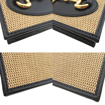 Gucci Horsebit 621887 Compact Wallet Canvas Leather Beige Navy Blue Bifold