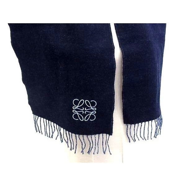 Loewe Scarf Anagram Navy Reversible Fringe — view 3